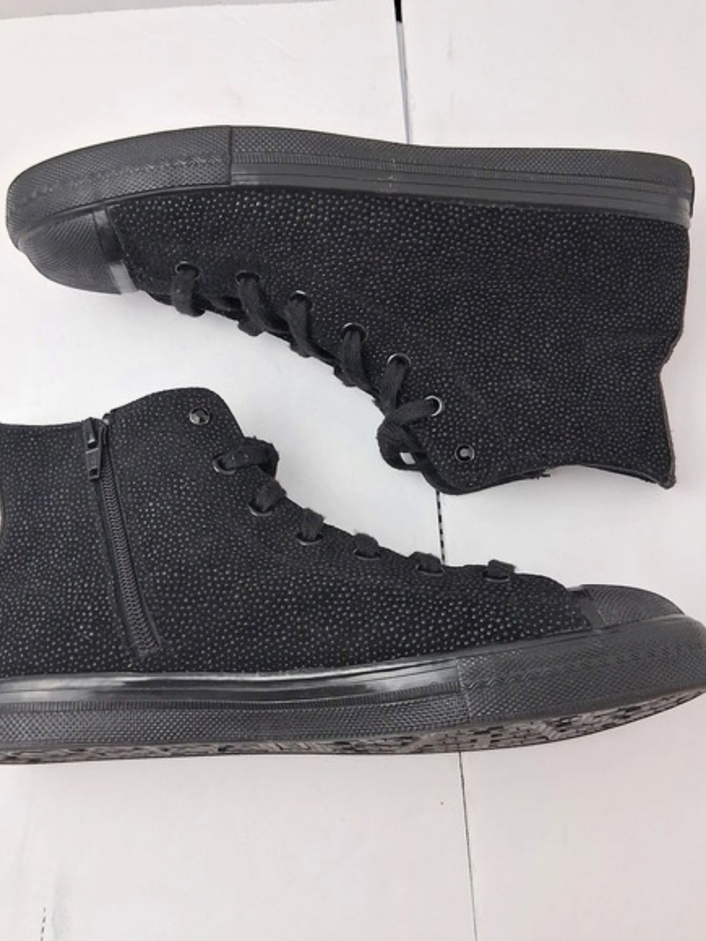 Skechers Street Womens High Top Sneakers 8.5 Black Leather Pebbled Zipper 774 - Picture 8 of 11